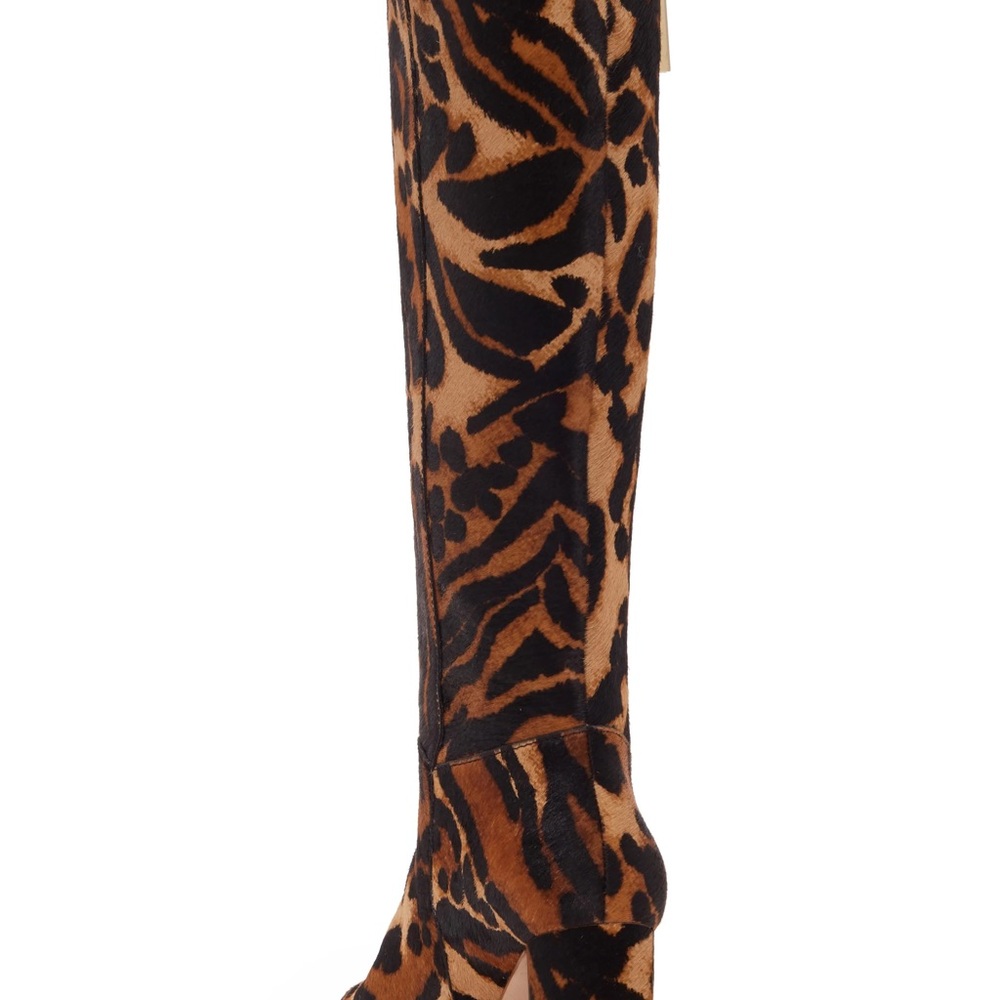 Louise Et Cie Zenia Genuine Calf Hair Knee High Leopard Print Block Heel Boots 7 - Picture 3 of 15
